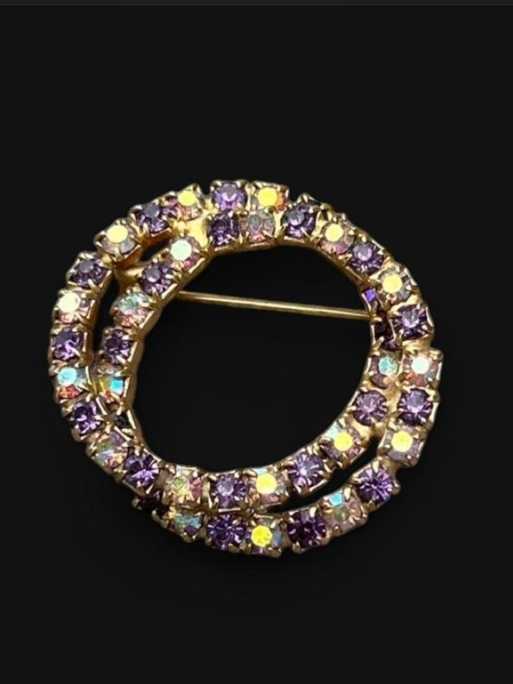 Vintage Double Wreath Rhinestone Brooch